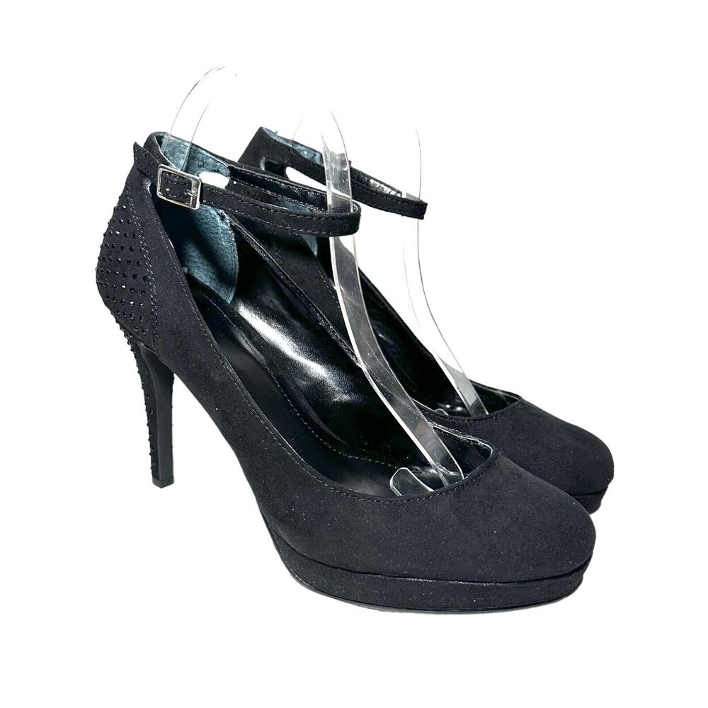 Style & Co Womens Sz 9 M Black Lylla Ankle Strap Platform Heel Studded Stiletto